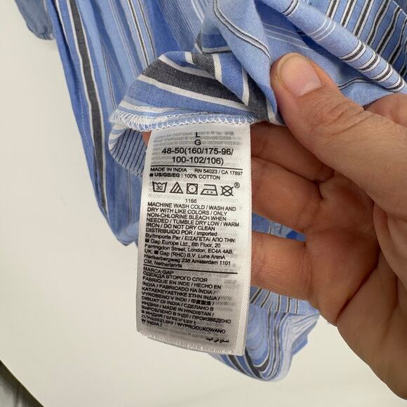 Gap Blue‎ Striped Tiered Button Front Shirt Dress Long Sleeve Size L Academia - Picture 5 of 7